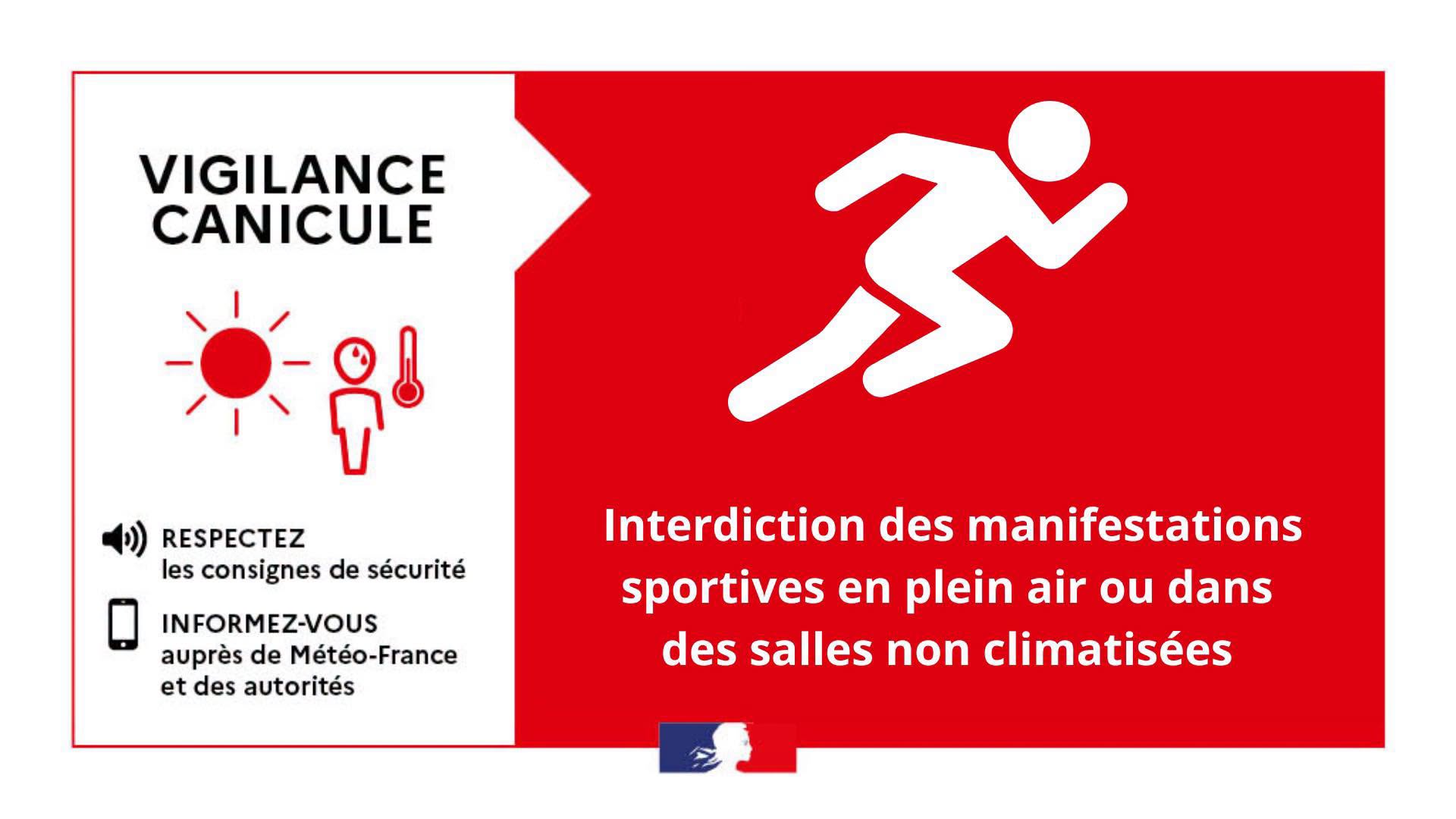 Les manifestations sportives en plein air ou dans des salles non climatisées sportifs sont interdites. 